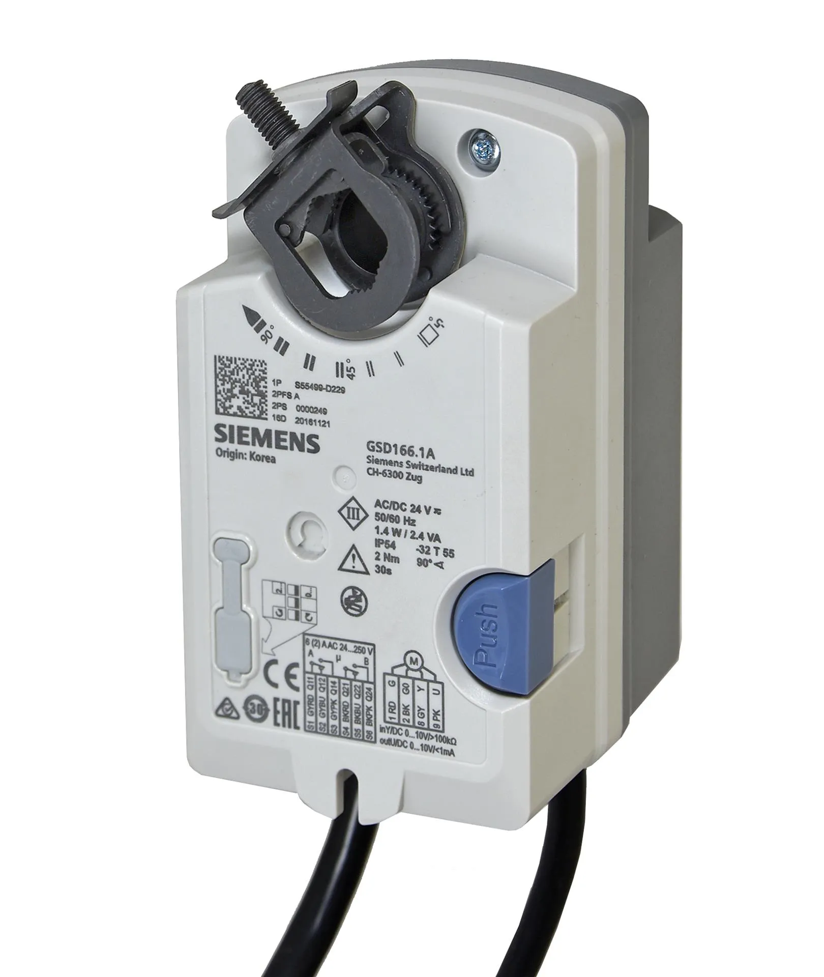 GSD341.1A Rotary air damper actuators, AC 240 V, 2 Nm, 30 s