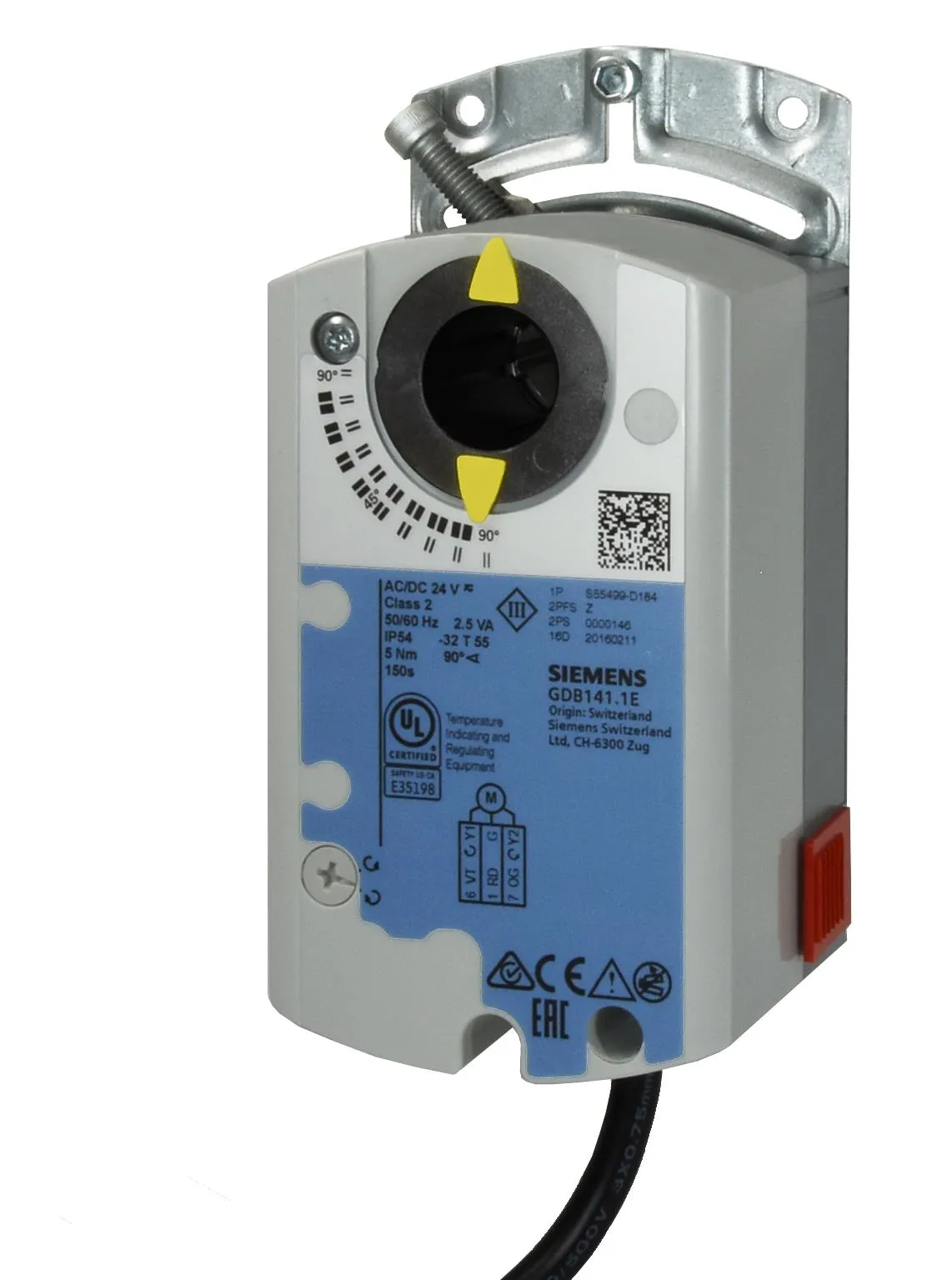 GDB141.1E Rotary air damper actuator, AC/DC 24 V, 2-position/3-position, 5 Nm, 150 s