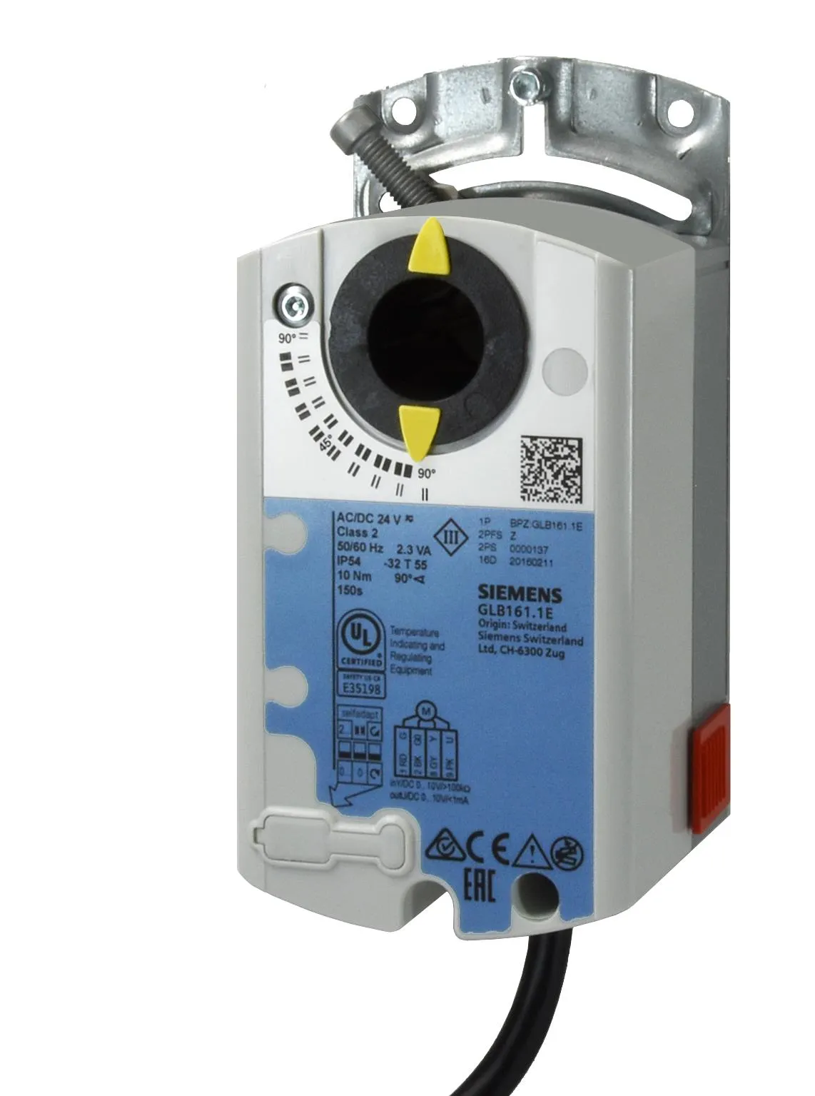 GLB346.1E Rotary air damper actuator, AC 230 V, 2-position/3-position, 10 Nm, 150 s, 2 auxiliary swi